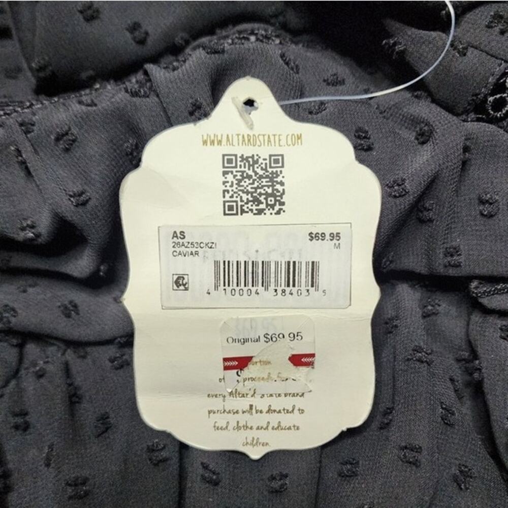 Altar'd State Black Embroidered Dot Sheer Lined Flare Mini Dress M - Picture 9 of 12